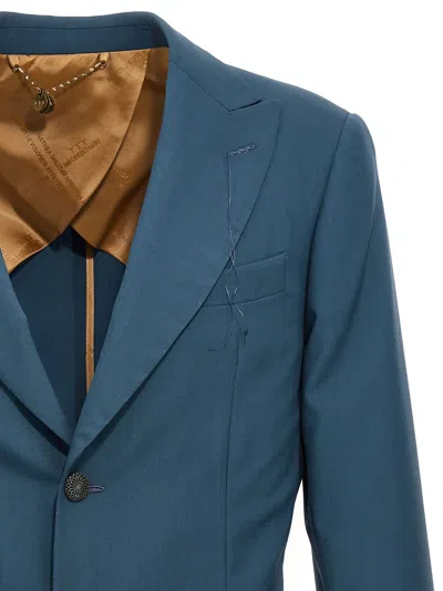 Maurizio Miri Blue Solid Notched Lapel Blazer In Blue