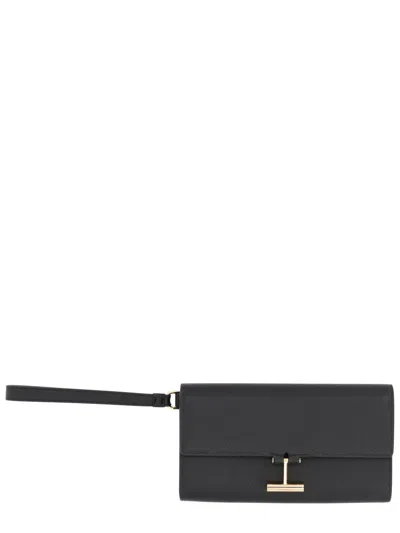 Tom Ford Rectangular Clutch Bag Metal Hardware Wrist Strap In Black