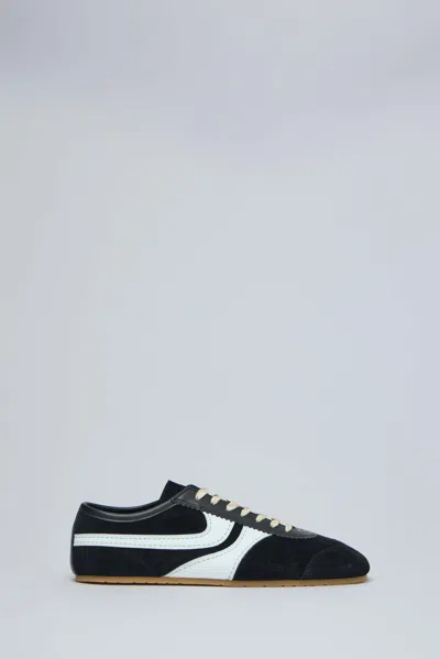 Dries Van Noten White Leather Striped Suede Sneakers In Black