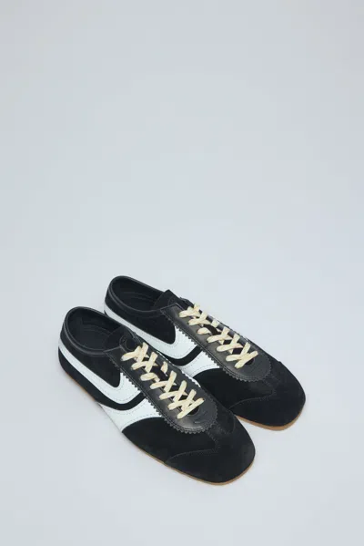 Dries Van Noten White Leather Striped Suede Sneakers In Black