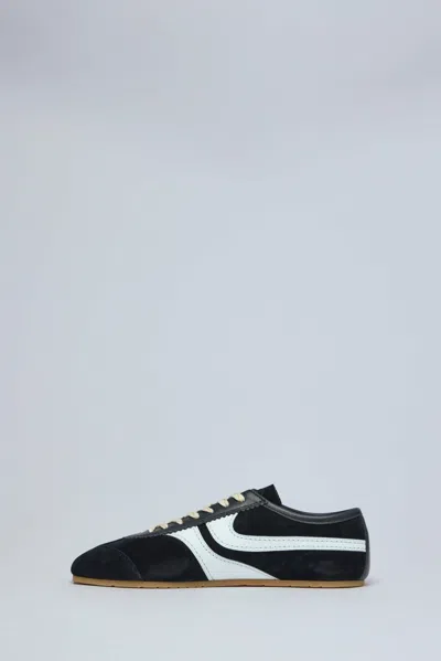 Dries Van Noten White Leather Striped Suede Sneakers In Black