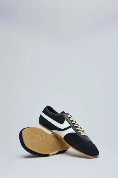 Dries Van Noten White Leather Striped Suede Sneakers In Black