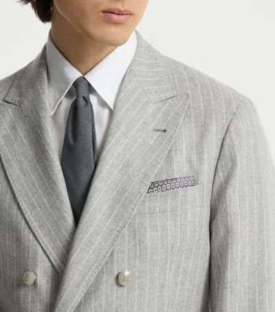 Brunello Cucinelli Silk Geometric Pattern Pocket Square In Multi