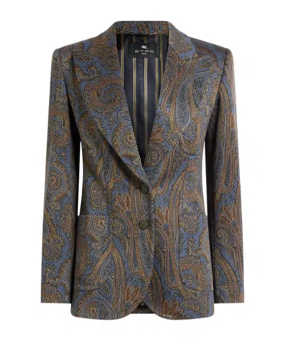 Etro Single-breasted Cotton-blend Jacquard Jacket With Paisley Motif In Brown