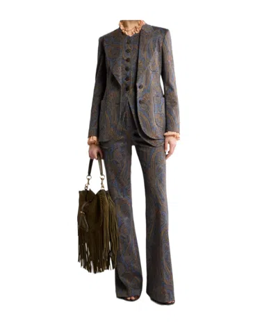 Etro Single-breasted Cotton-blend Jacquard Jacket With Paisley Motif In Brown