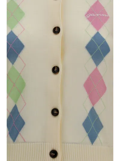 Ganni Diamond-pattern Cotton Cardigan In Multi