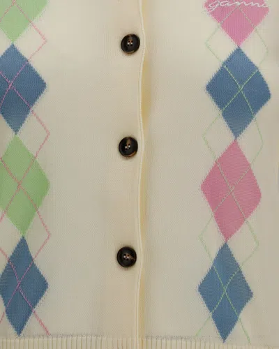 Ganni Diamond-pattern Cotton Cardigan In Multi