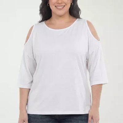 White Mark Plus Size Casual Cold Shoulder Pullover Top In White