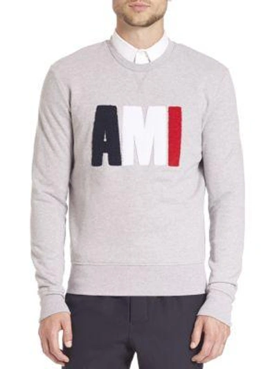 Shop Ami Alexandre Mattiussi Long Sleeve Crewneck Sweatshirt In Heather Grey