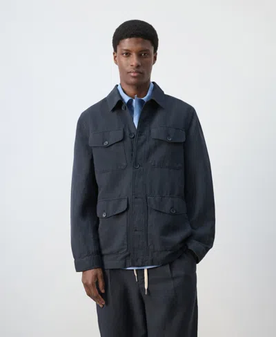 Mango Lyocell-linen Jacket With Pockets In Blue