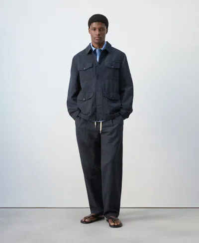 Mango Lyocell-linen Jacket With Pockets In Blue