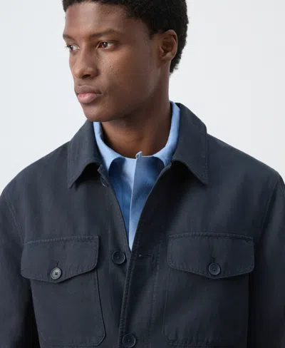 Mango Lyocell-linen Jacket With Pockets In Blue