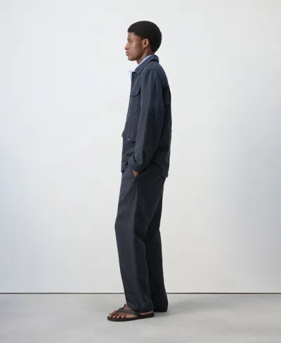 Mango Lyocell-linen Jacket With Pockets In Blue