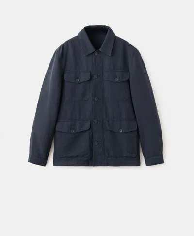 Mango Lyocell-linen Jacket With Pockets In Blue