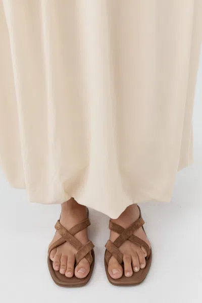 St Agni Suede Soft Strap Slide In Brown