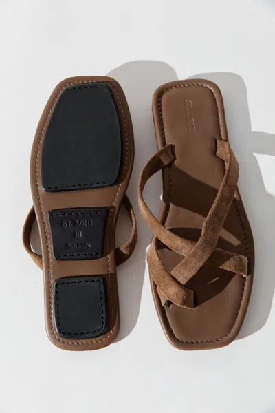 St Agni Suede Soft Strap Slide In Brown