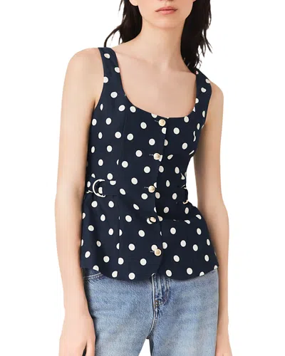 Maje Womens Polka Dot-pattern Button-embellished Linen-blend Top Navy Dots Print In Blue