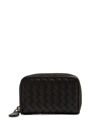 Bottega Veneta Intrecciato Zip-around Leather Cardholder In Black