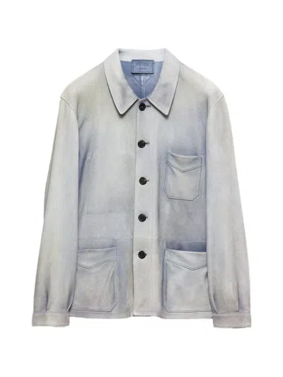 Prada Suede Caban Jacket In Blue