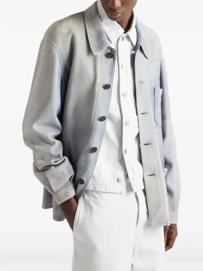 Prada Suede Caban Jacket In Blue