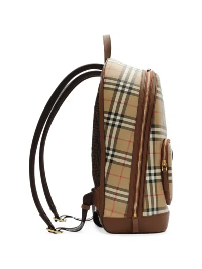 Burberry Check Backpack In Brown