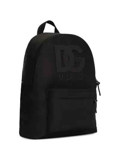 Dolce & Gabbana Nylon Backpack With Dg Rubber Patch In Black