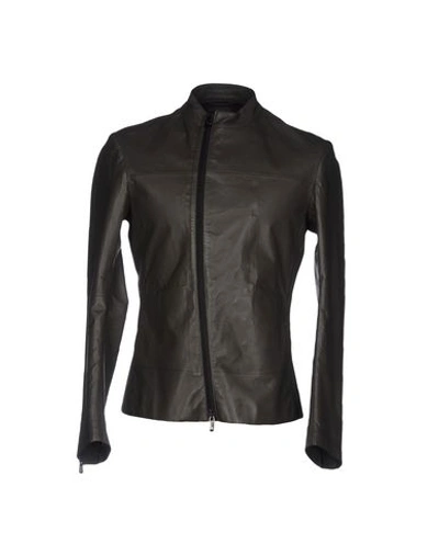 Emporio Armani Leather Jacket In Military Green