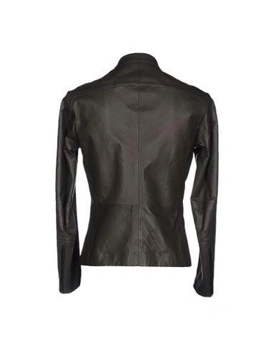 Shop Emporio Armani Leather Jacket In Military Green