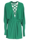 Balmain Lace-up Belted Batwing Dress, Emerald Green In Cgreen