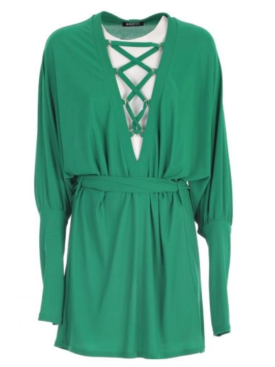 Shop Balmain Dress In Cgreen