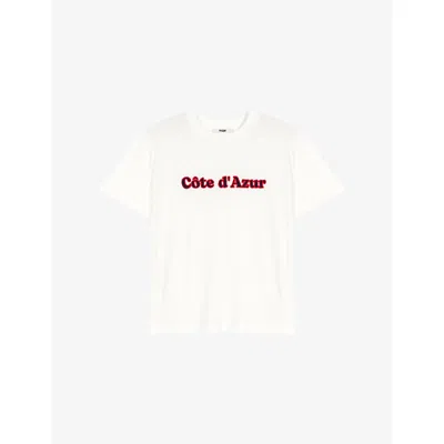 Maje Womens White Brand-embroidered Short-sleeved Cotton-jersey T-shirt In White