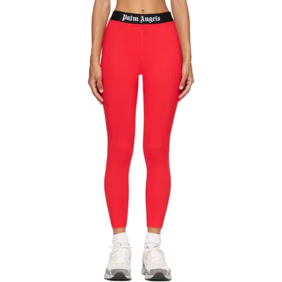 Palm Angels Logo Sport Leggings Elastic Waistband Stretch In Red