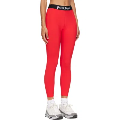 Palm Angels Logo Sport Leggings Elastic Waistband Stretch In Red