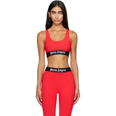 Palm Angels Red Logo Scoop Neck Tank Top In Black