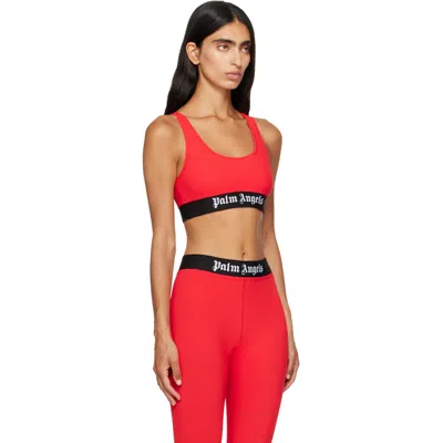 Palm Angels Red Logo Scoop Neck Tank Top In Black