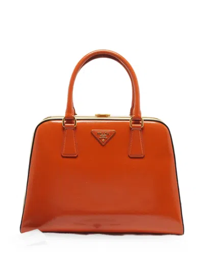 Pre-owned Prada Pyramid Frame Satchel Bag In Orange