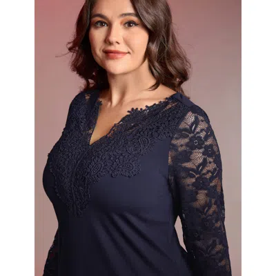 Bloomchic Sheer Lace Fitted Solid T-shirt In Blue
