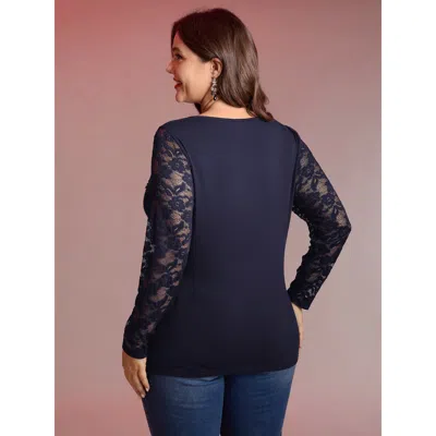 Bloomchic Sheer Lace Fitted Solid T-shirt In Blue