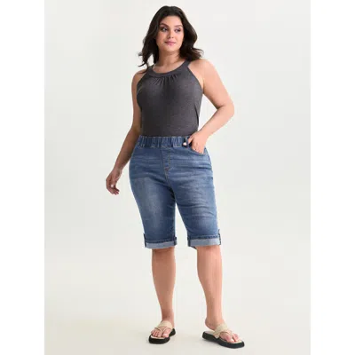 Bloomchic Pull-on Stretchy Denim Shorts In Blue