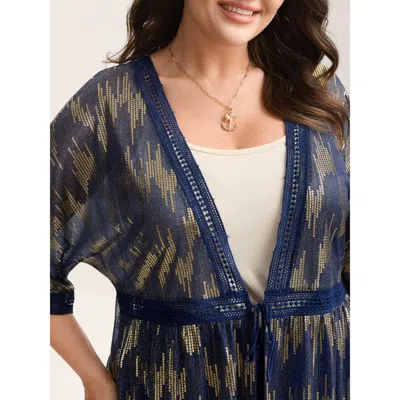Bloomchic Glitter Tassels Webbed Open Front Kimono In Multi