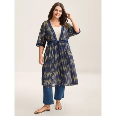Bloomchic Glitter Tassels Webbed Open Front Kimono In Multi