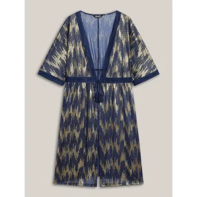 Bloomchic Glitter Tassels Webbed Open Front Kimono In Multi