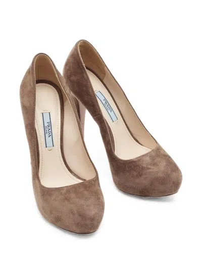 Pre-owned Prada Platform Suede Pumps In Brown