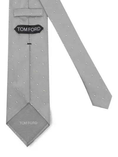 Tom Ford Polka Dot Silk Tie With A 7.5 Cm Width In Gray