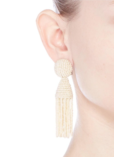 Shop Oscar De La Renta 'classic Short' Beaded Tassel Drop Clip Earrings