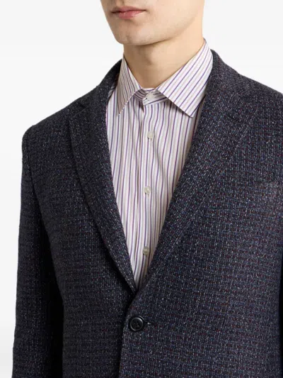 Etro Single-breasted Wool-blend Bouclé Jacket In Blue