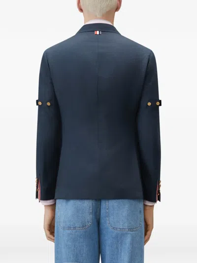 Thom Browne University Stripe Double-breasted Jacket In Blue