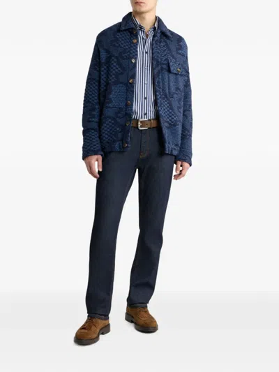 Etro Patterned Wool-blend Overshirt Jacket In Blue