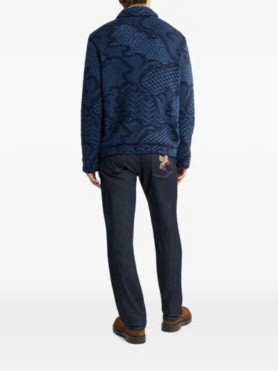 Etro Patterned Wool-blend Overshirt Jacket In Blue