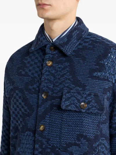Etro Patterned Wool-blend Overshirt Jacket In Blue